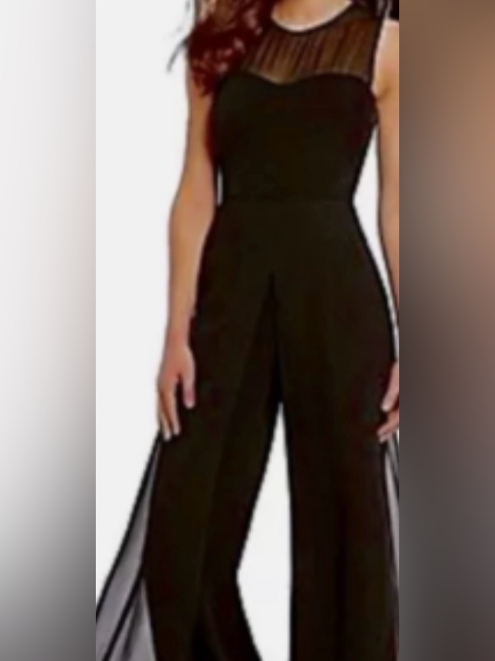 ANTONIO MELANI Black Sheer-Yoke Wide-Leg Jumpsuit